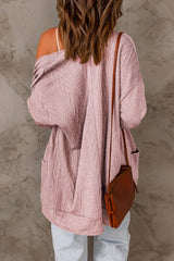 Pink Drop Shoulder Textured Cardigan