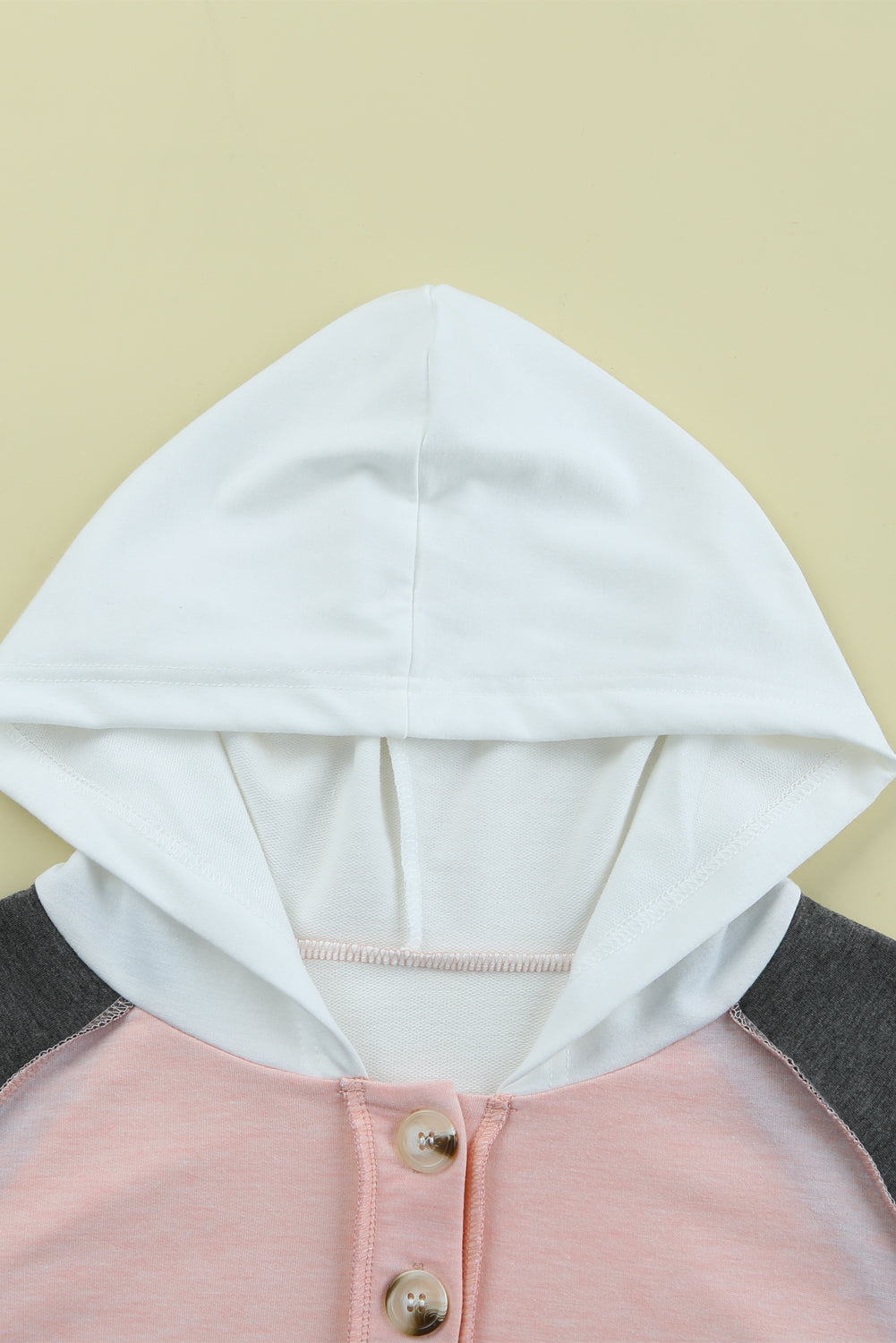 Yellow Colorblock Button Accent Pullover Hoodie