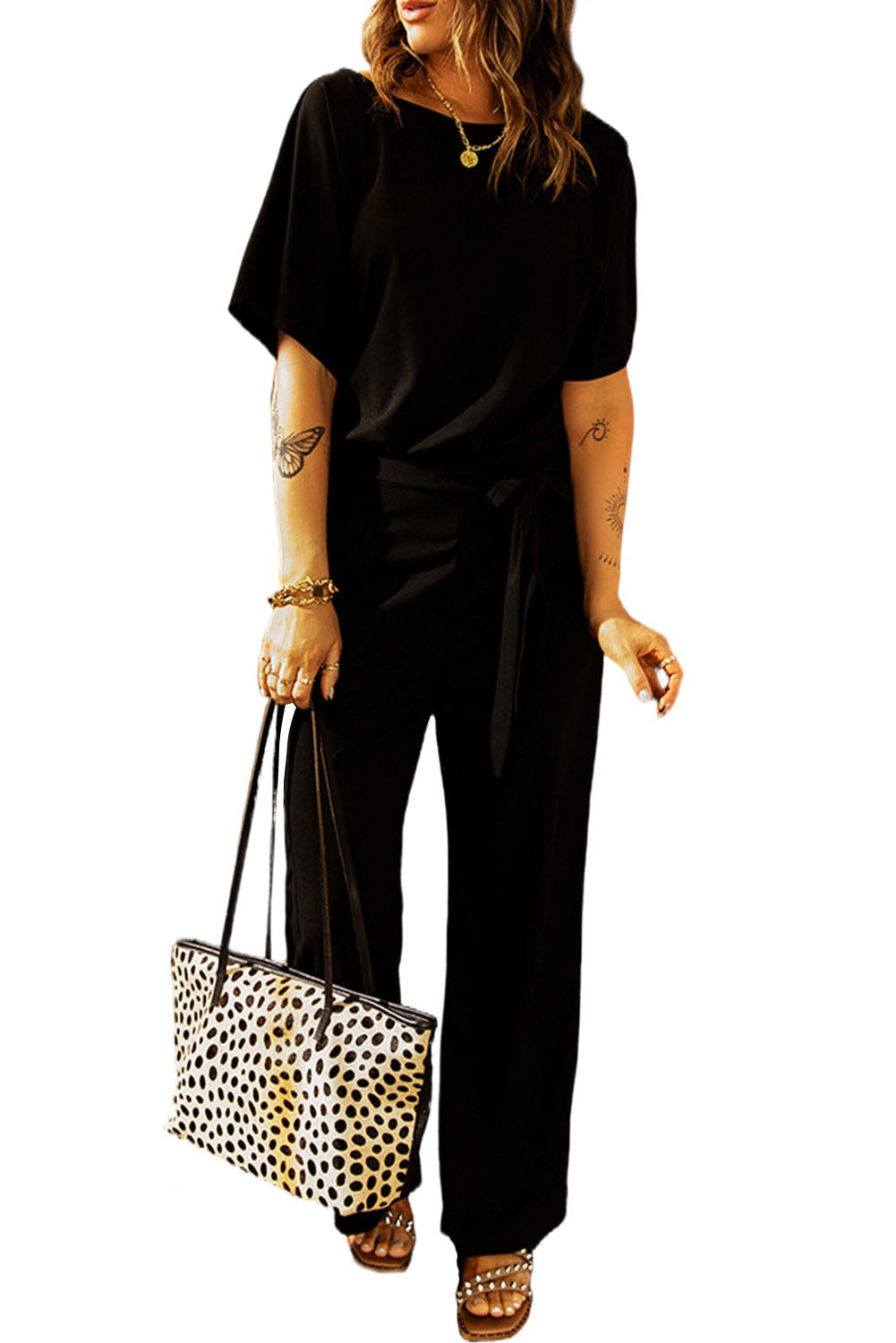 Red Belted Wide Leg Jumpsuit