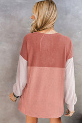 Clay Red Colorblock Corded Long Sleeve Mini Dress