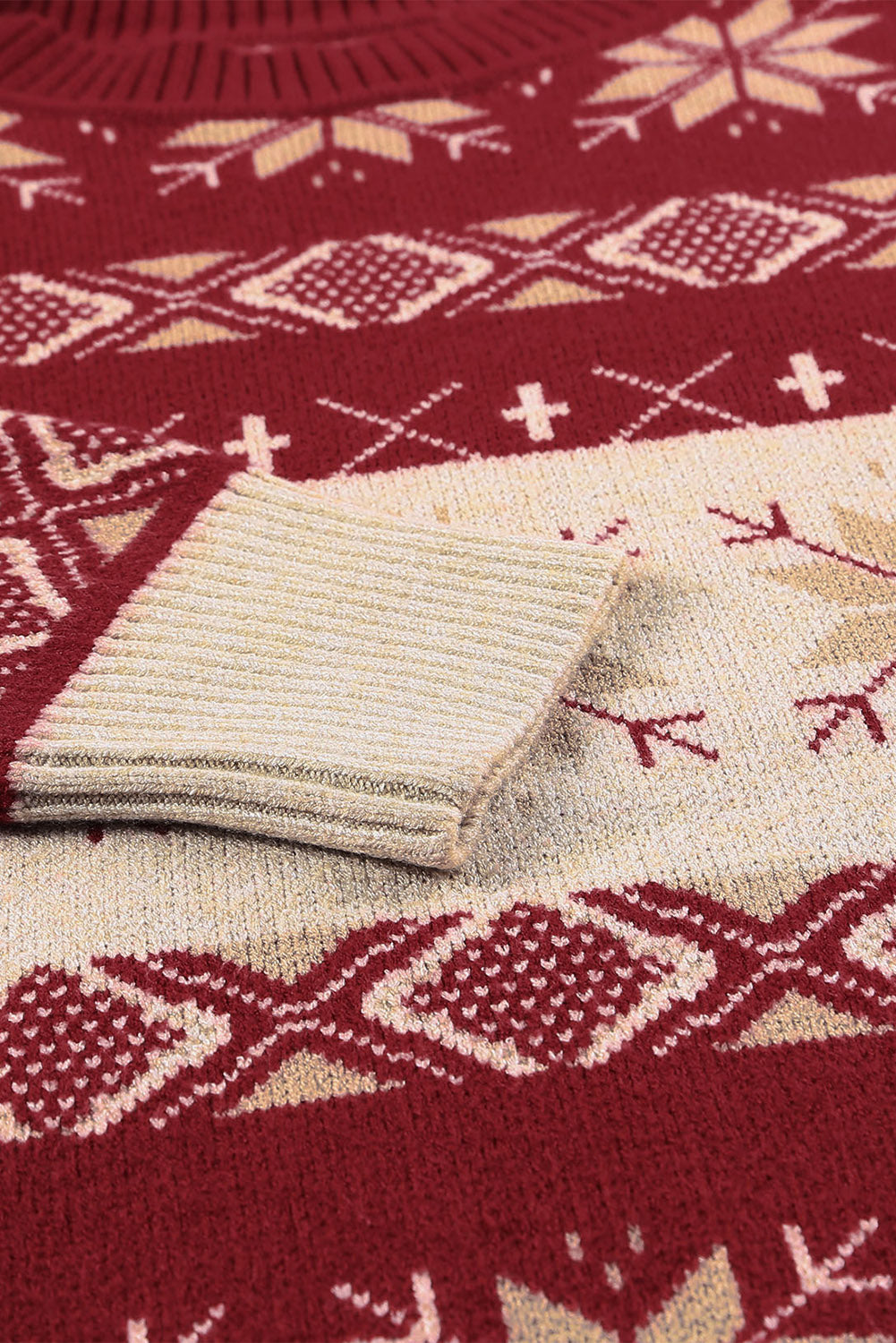 Red Christmas Snowflake Geometric Pattern Sweater