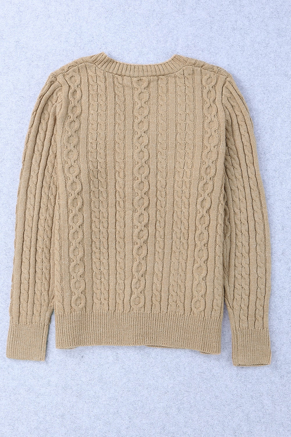 Beige Buttons Front Cable Knit Cardigan