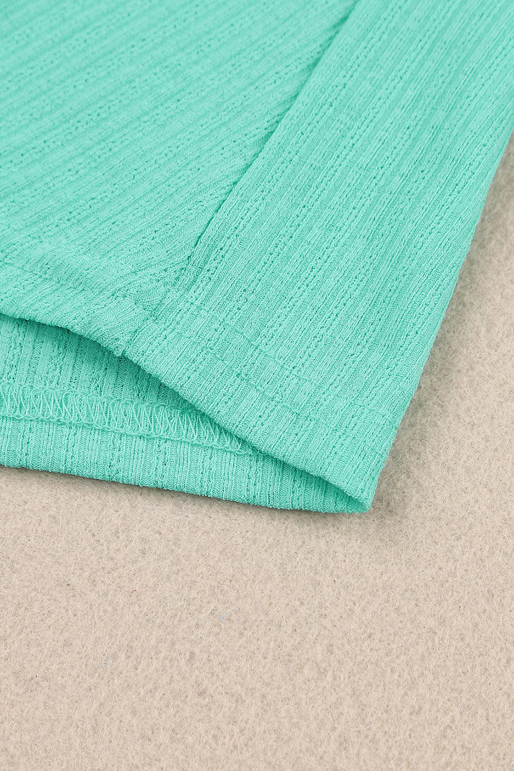 Green Plus Size Ruched Rib Drawstring V Neck Top