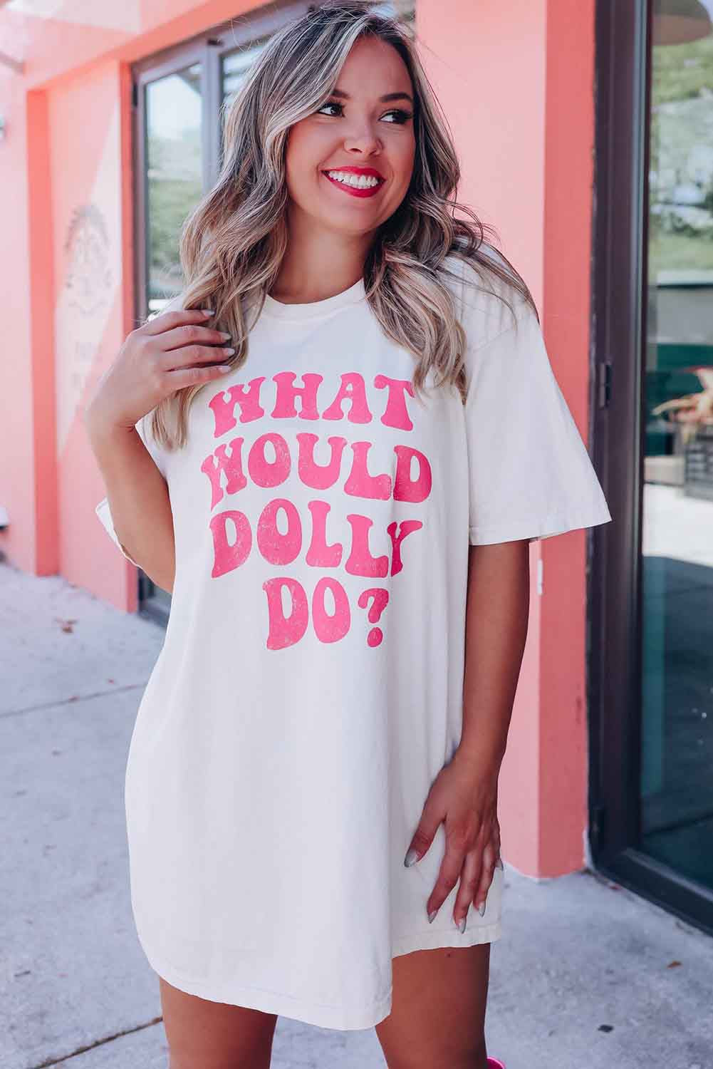 Beige WHAT WOULD DOLLY DO Printed Boyfriend T Shirt