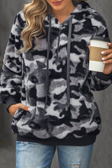 Gray Camo Print Warm Furry Pullover Hoodie