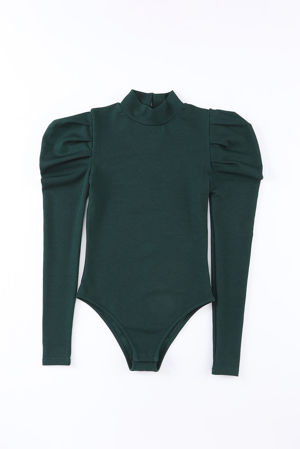 Green Puff Sleeve Keyhole Back Ribbed Knit Bodysuit