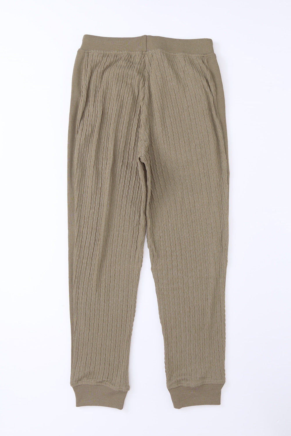 Khaki Ribbed Knit Drawstring High Waist Jogger Pants