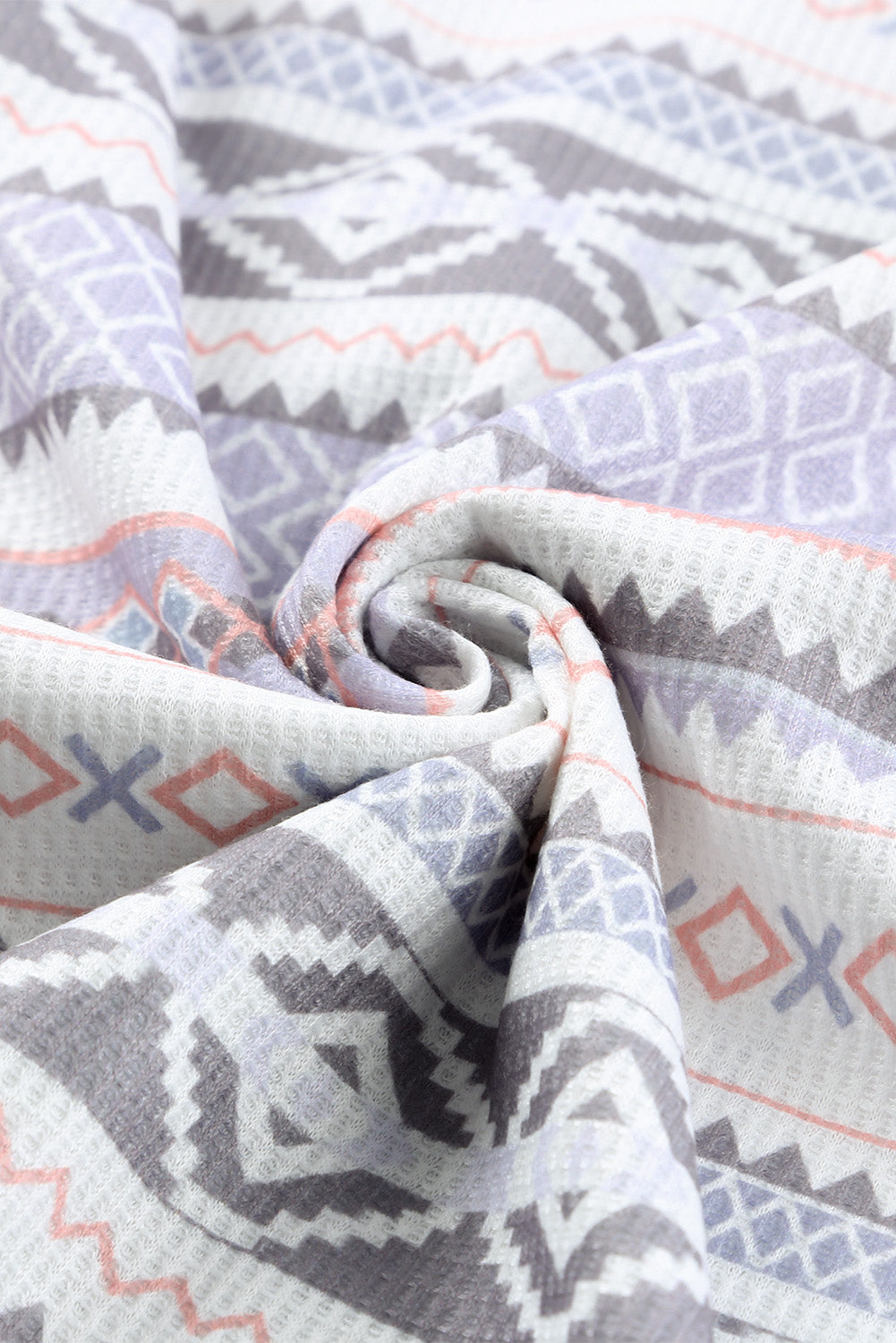 Gray Aztec Print Amicg Knit Cowl Neck Sweatshirt