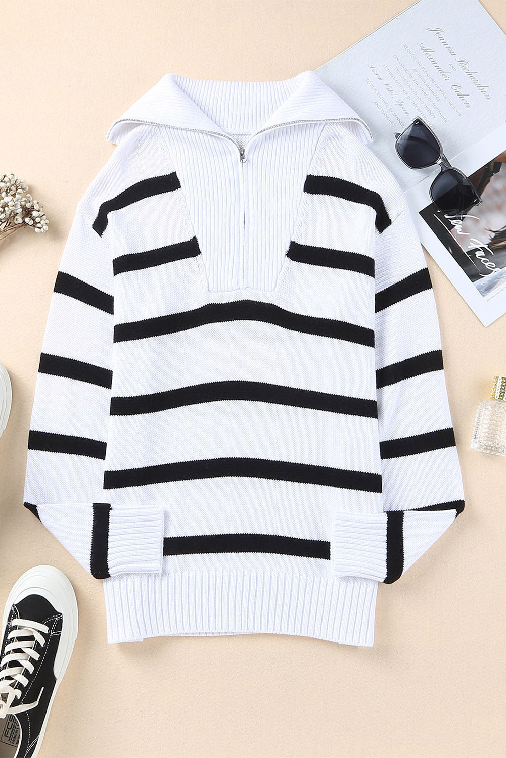 White Sailor Collar Striped Knit Pullover Sweater