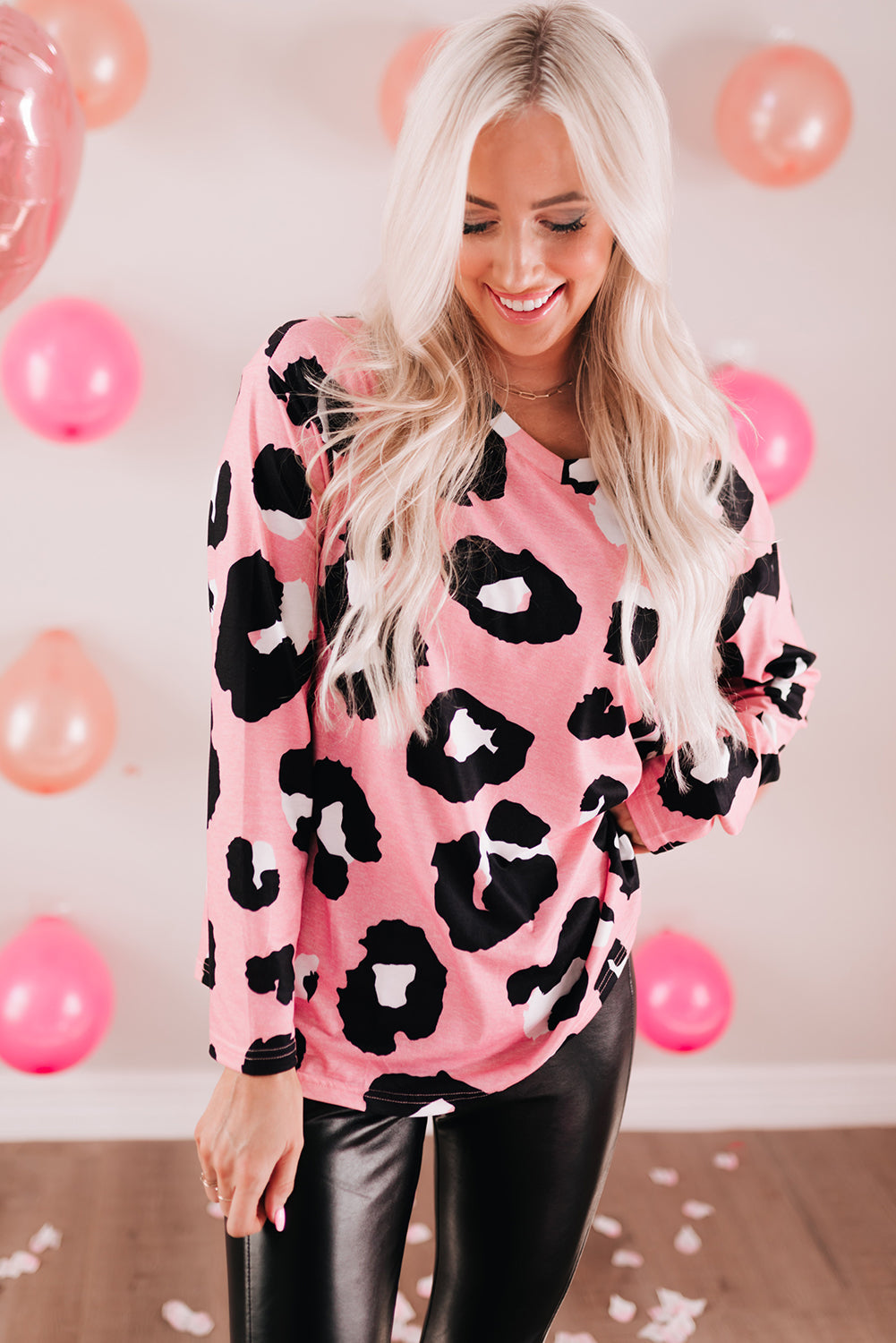 Pink Leopard Frilled Collar Printed Tank Top