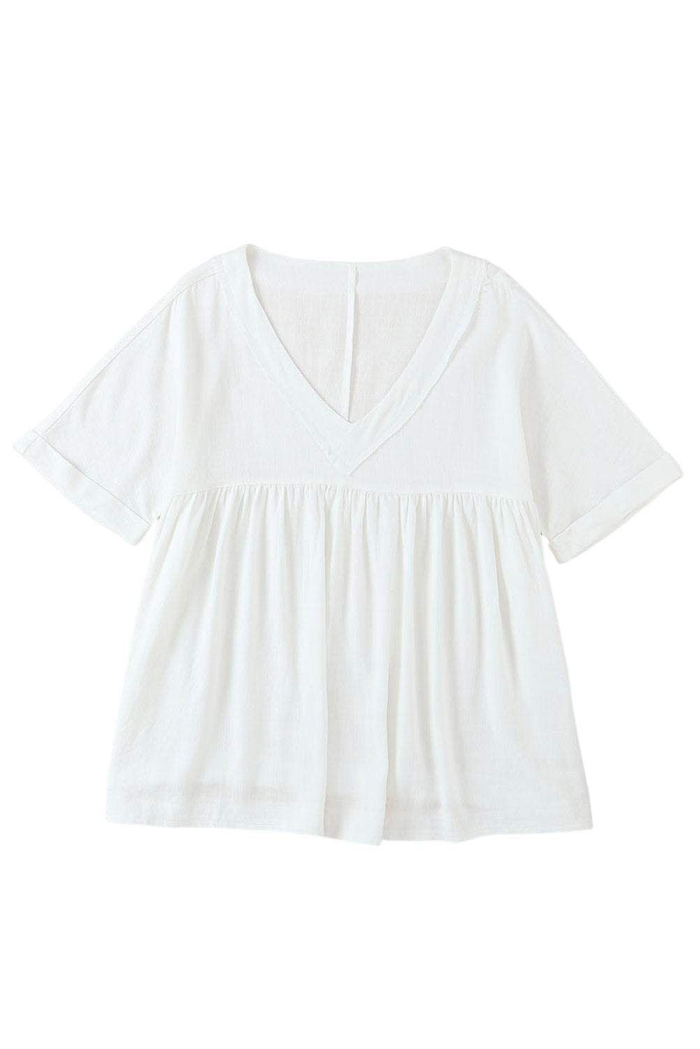 White Frayed V Neck Ruffled Babydoll Blouse