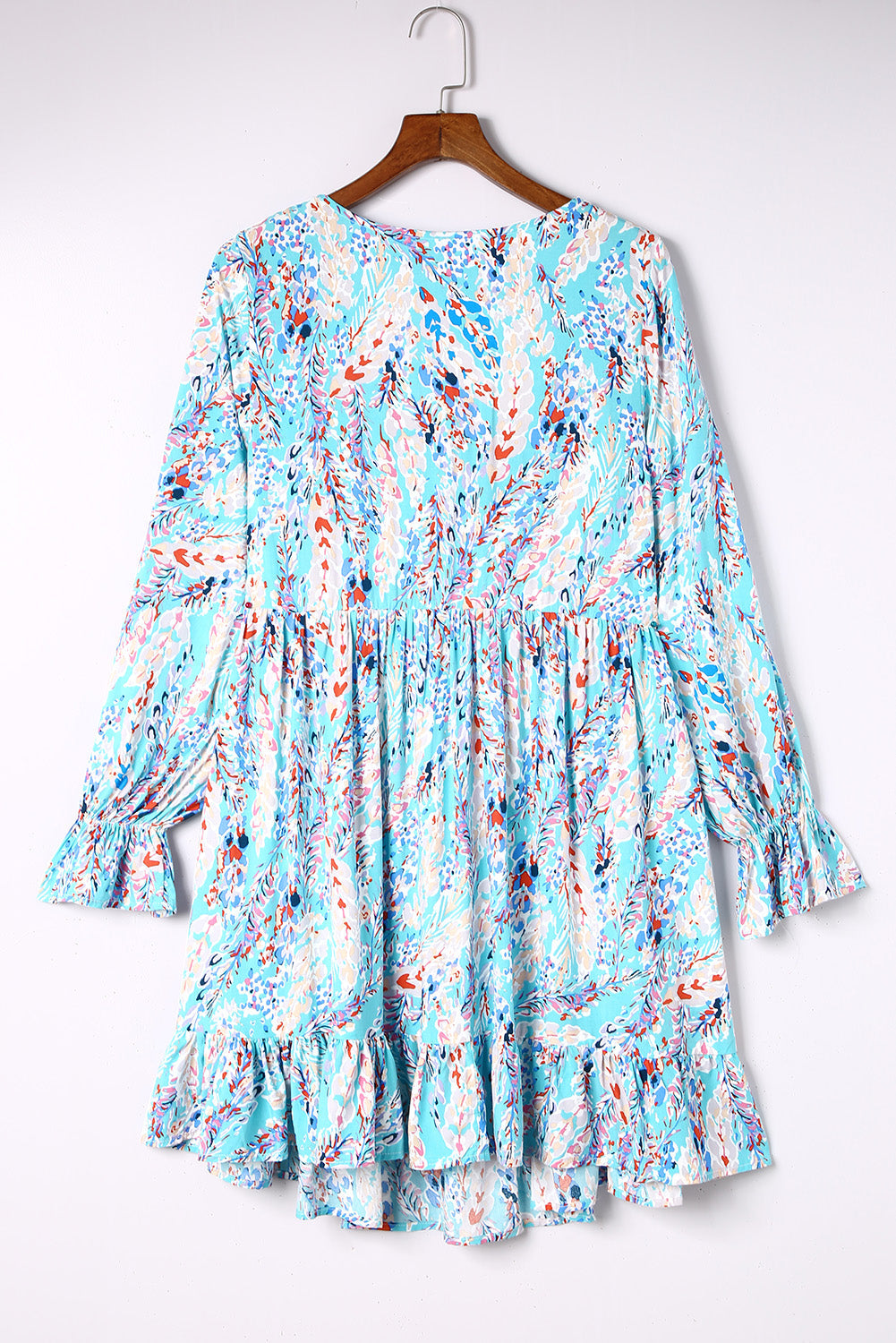 Sky Blue Ruffled Square Neck Floral Dress