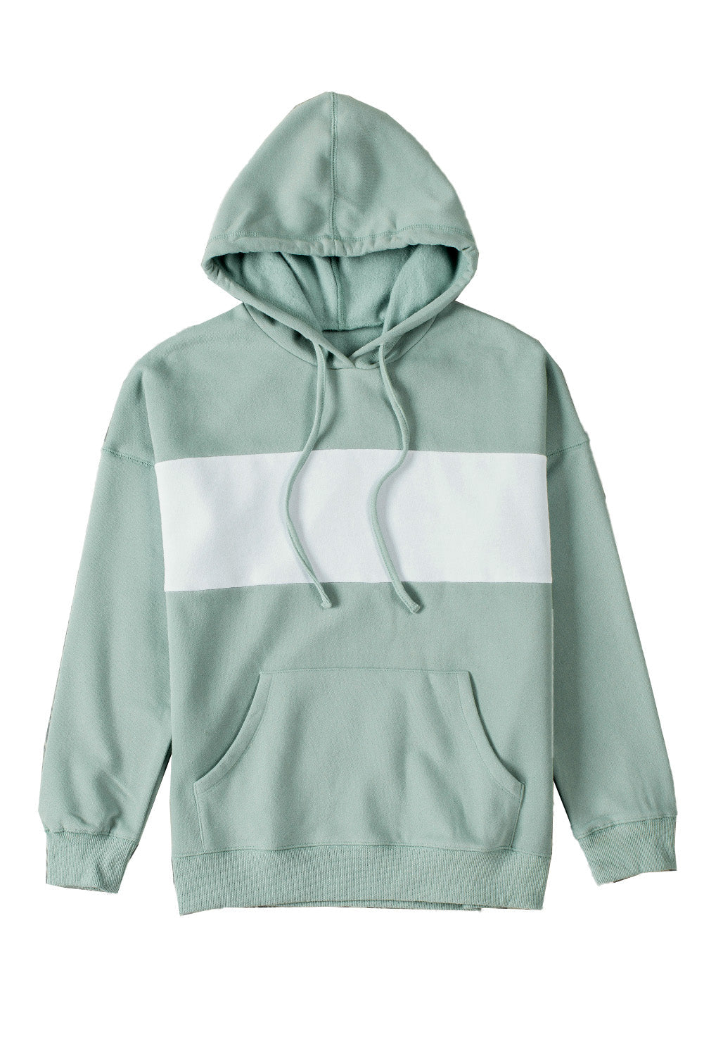 Green Contrast Wide Band Front Drawstring Hoodie