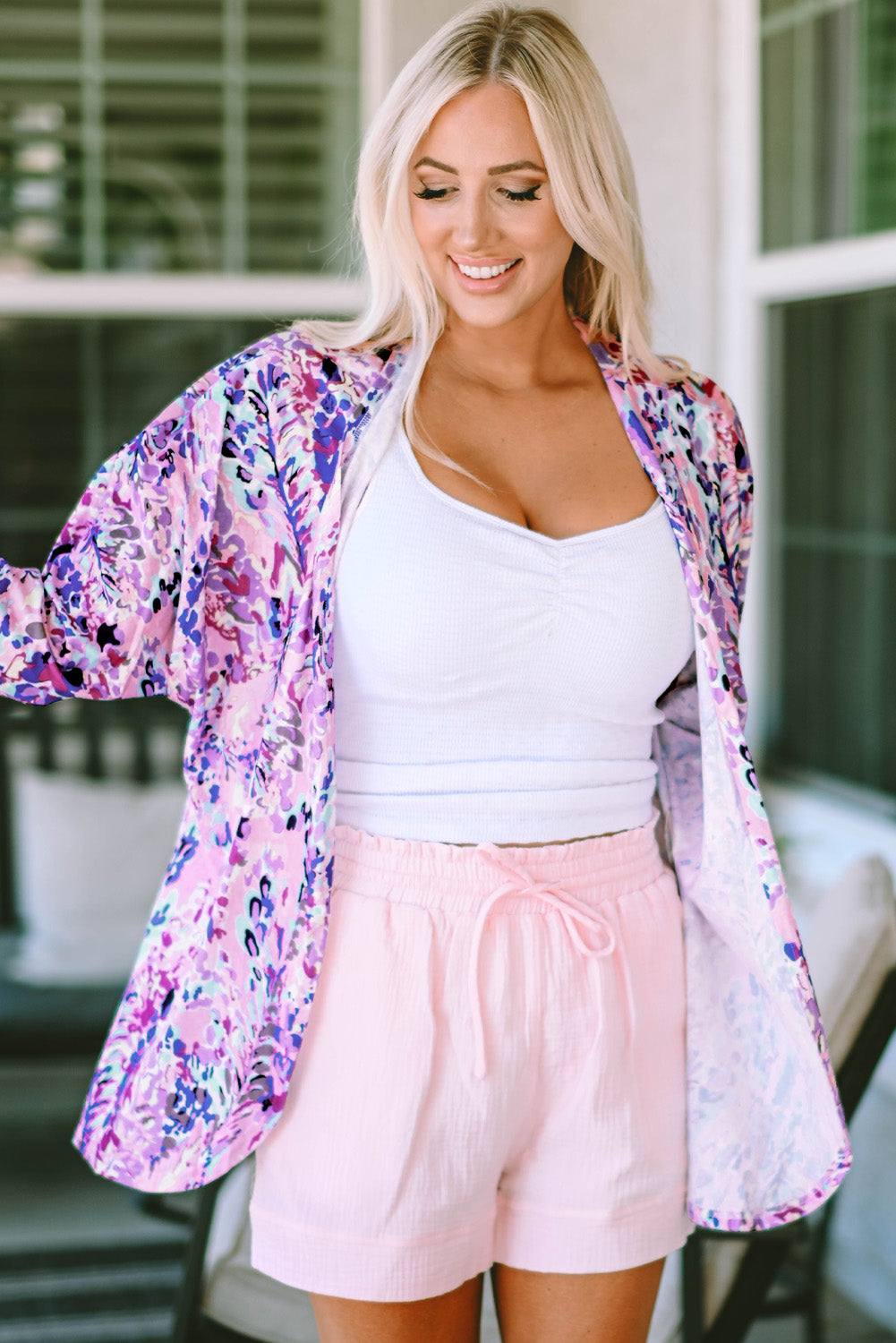 Multicolor Abstract Floral Print Lightweight Kimono
