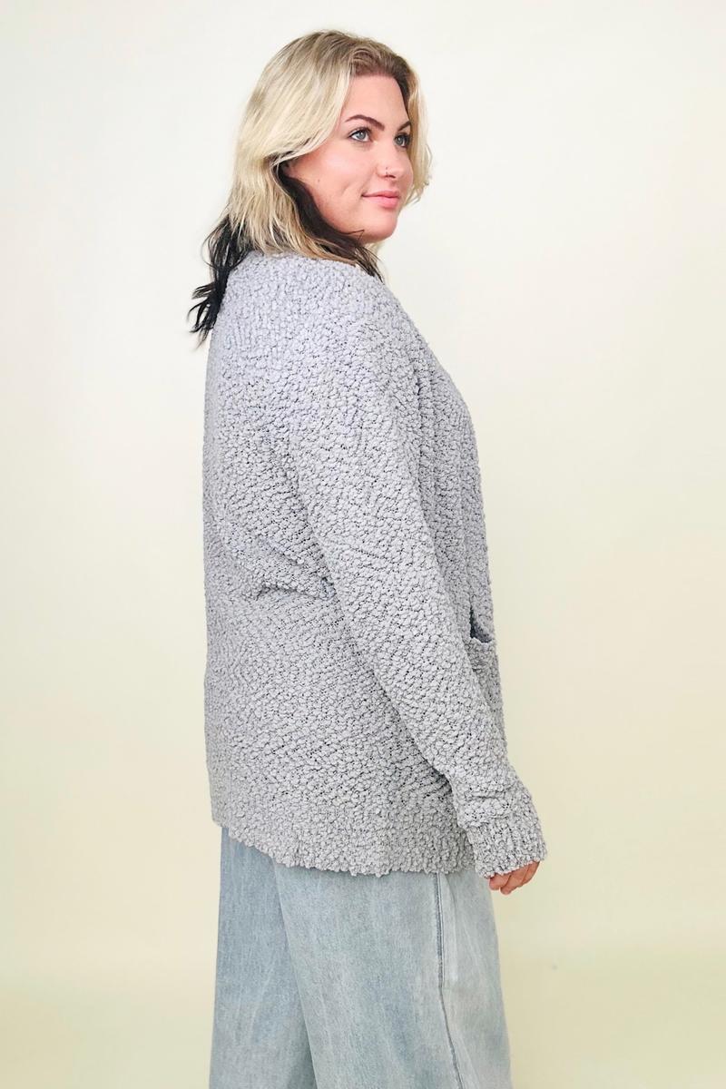 Amicg Long Sleeve Popcorn Sweater Cardigan with Pockets