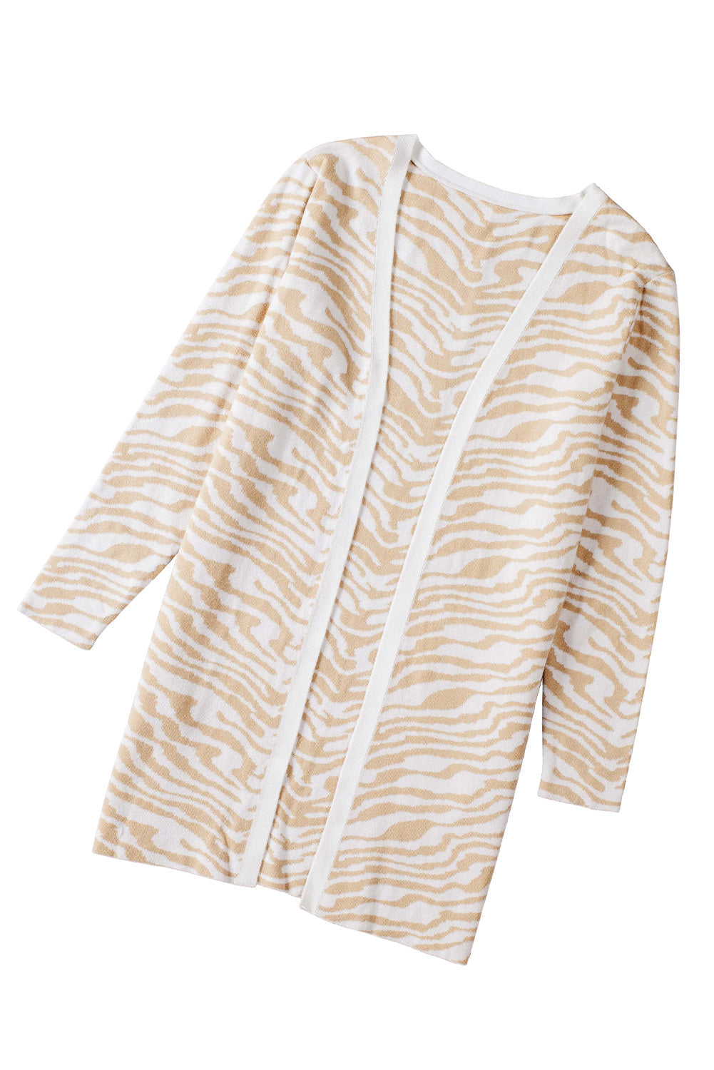 Apricot Zebra Print Open Front Long Cardigan