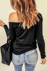 Black Rhinestone Detail Asymmetric Cold Shoulder Top