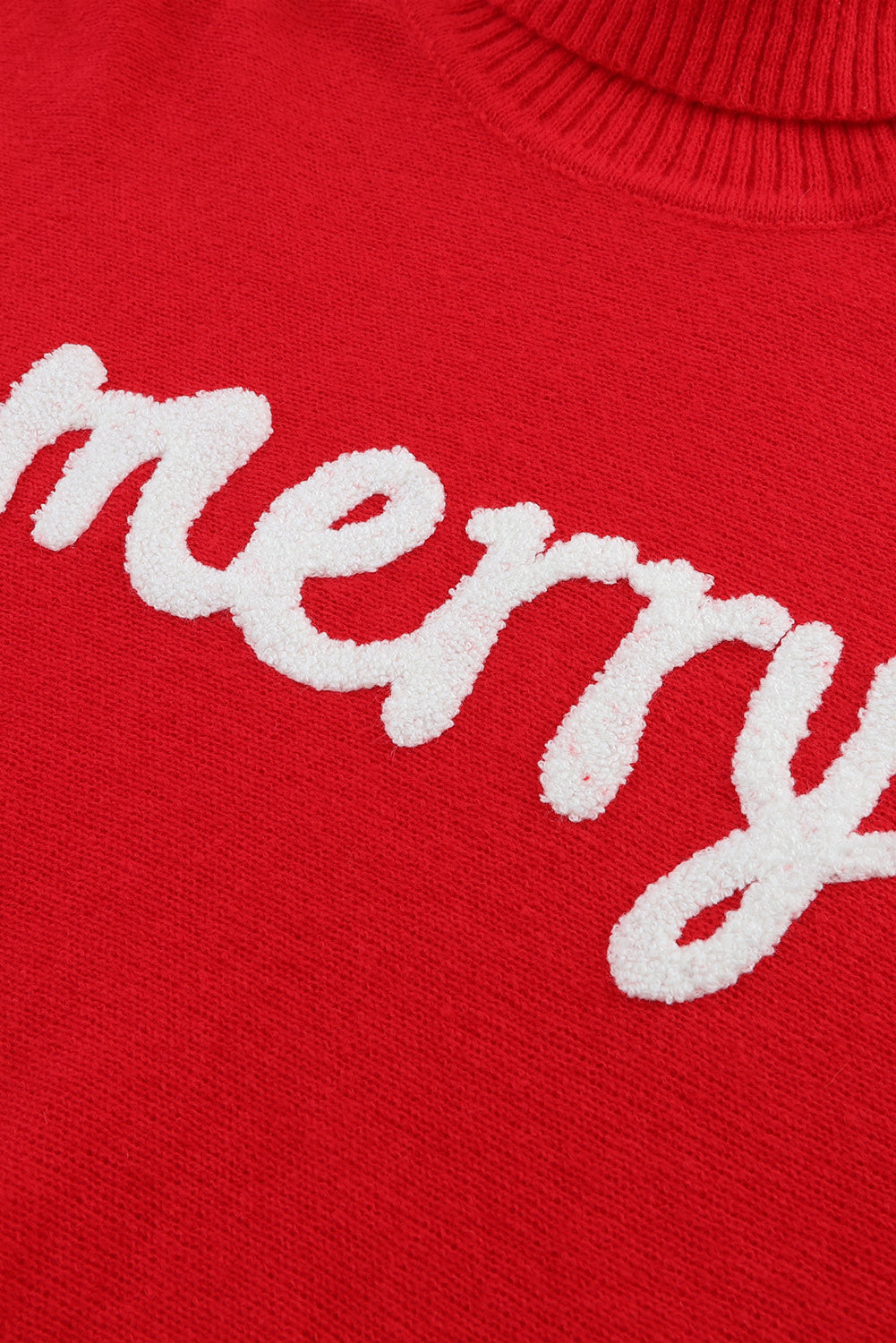 Rose Merry Letter Embroidered High Neck Sweater