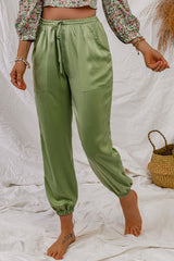 Green Drawstring Pocketed Casual Joggers