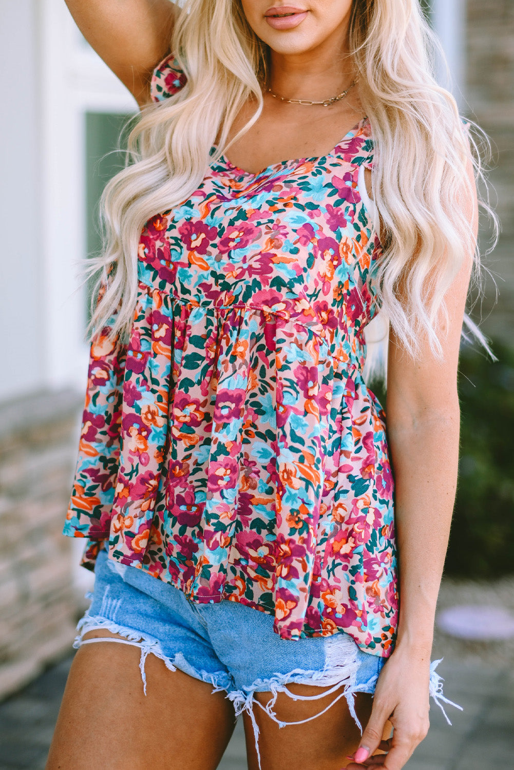 Multicolor Square Neck Floral Tank Top