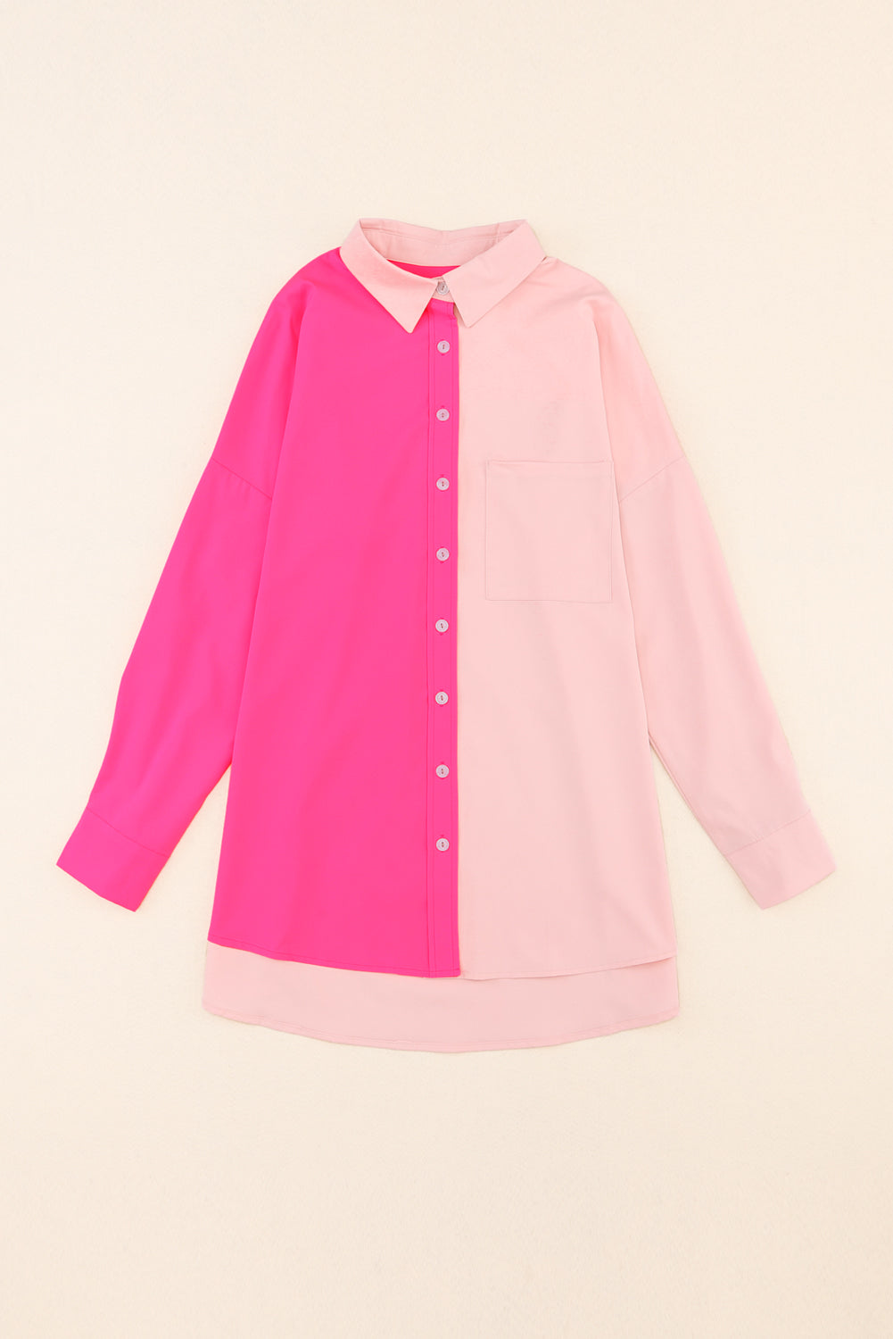 Pink Color Block Patchwork Oversized Shirt