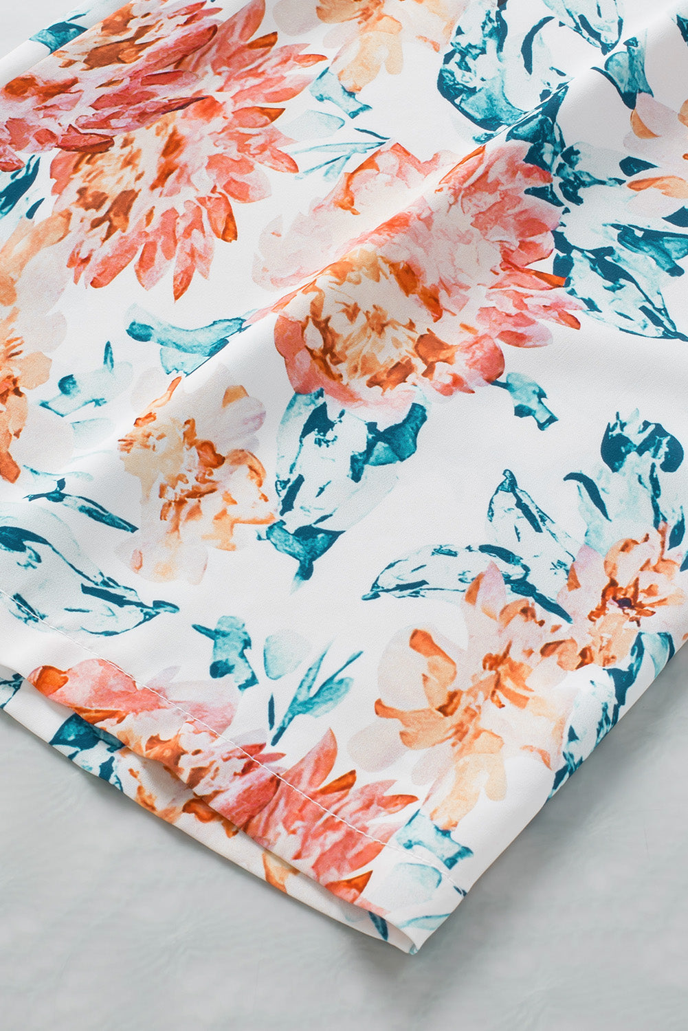 White Floral Patchwork Ribbed Maxi Dress with Pockets