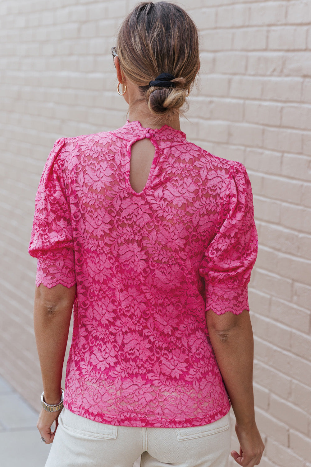 Black High Neck Lace Short Sleeve Top