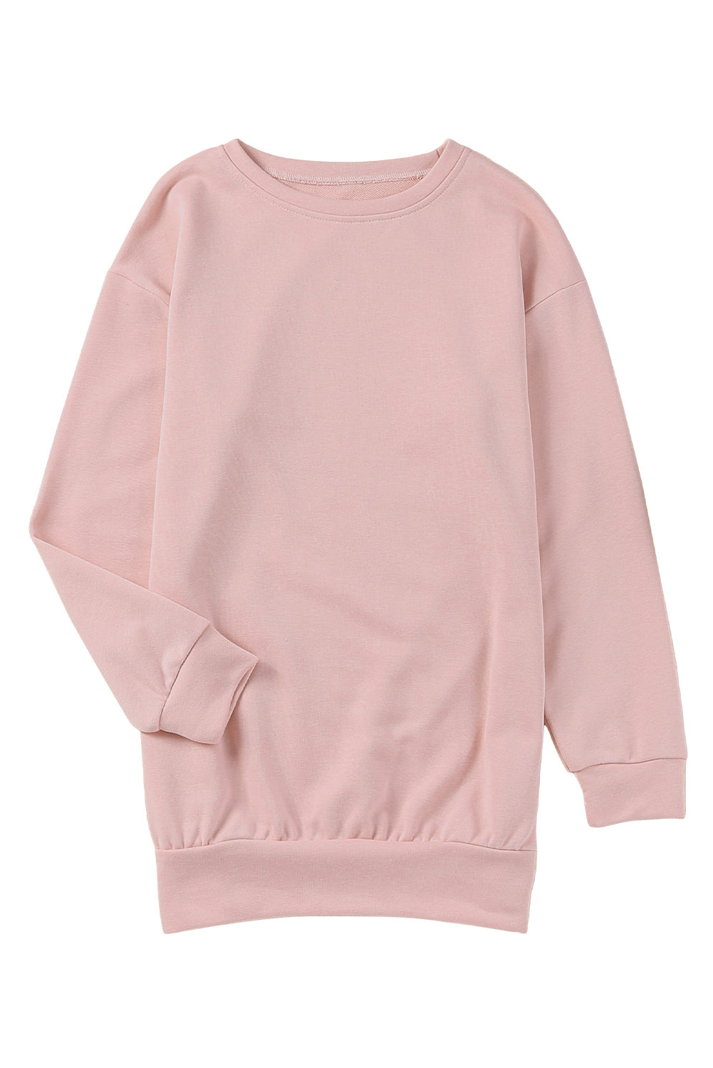 Pink Crew Neck Slit Buttons Sweatshirt