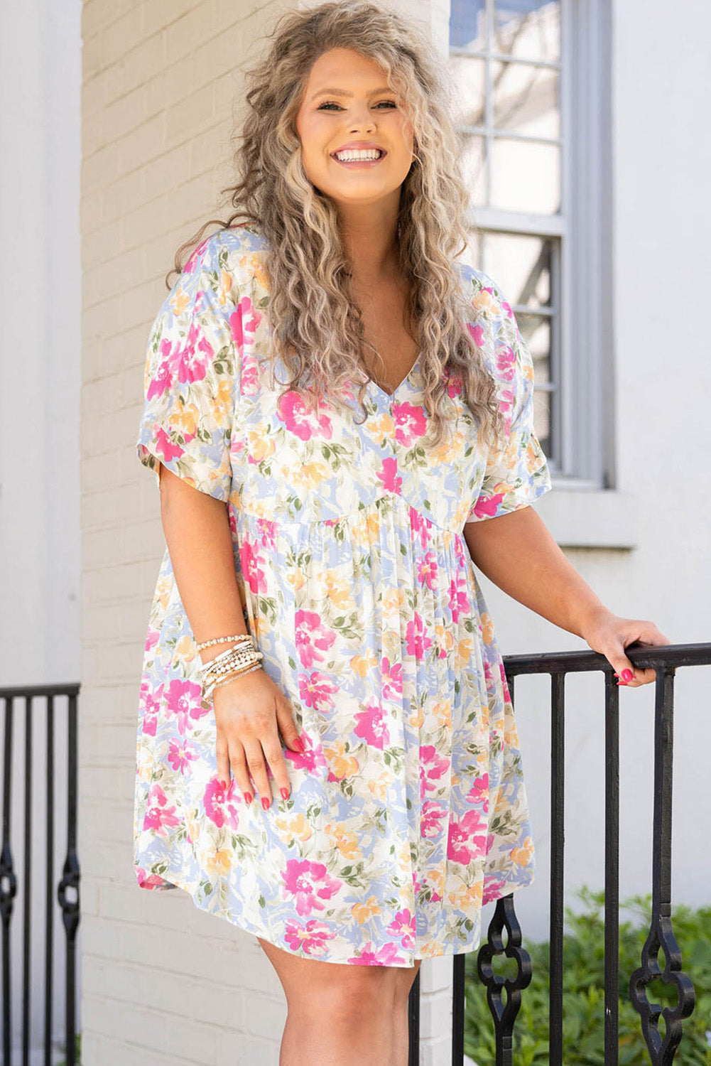 Rose Plus Size Floral Print Short Dress