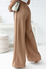 Khaki Elastic Waistband Wide Leg Pants