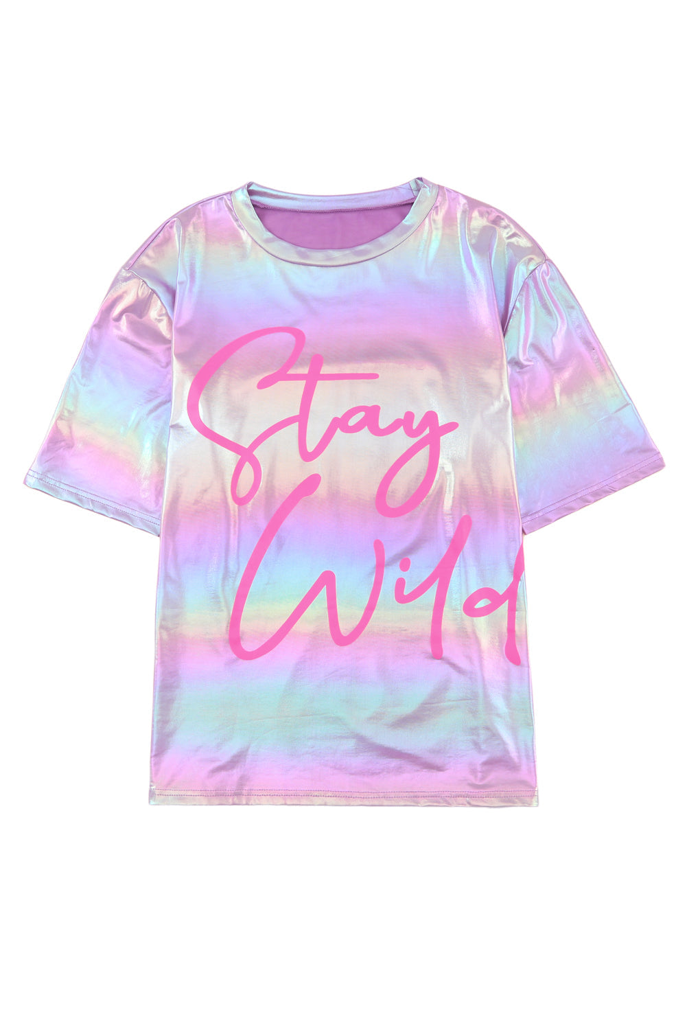 Purple Shiny Iridescent Stay Wild Graphic Oversized Tee