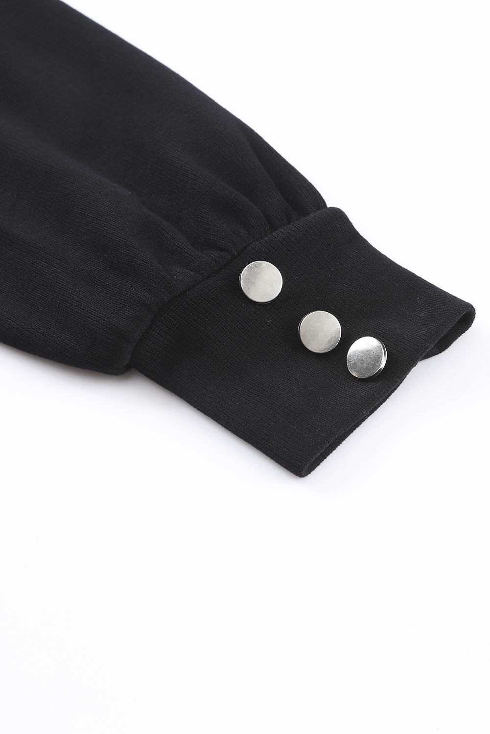 Black Knitted V Neck Buttoned Cuffs Sweater