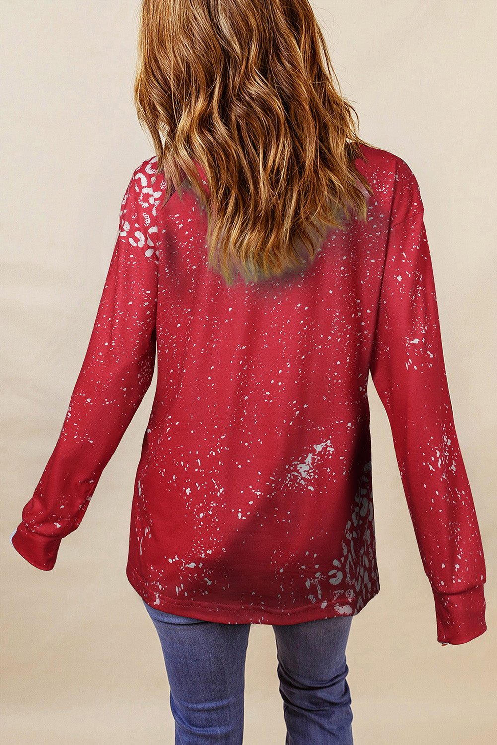 Red Retro Bleached Leopard Spot Pullover