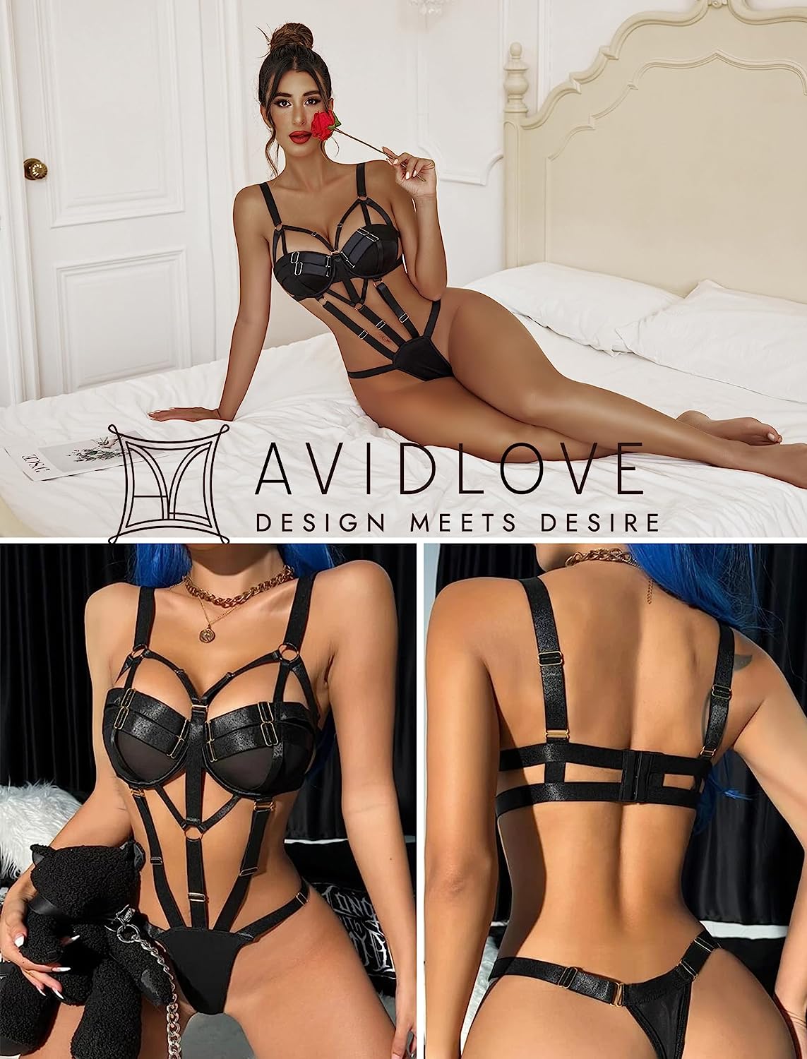 Avidlove Bondaged Lingerie Set Underwired Push Up Teddy Lingerie One Piece Babydoll