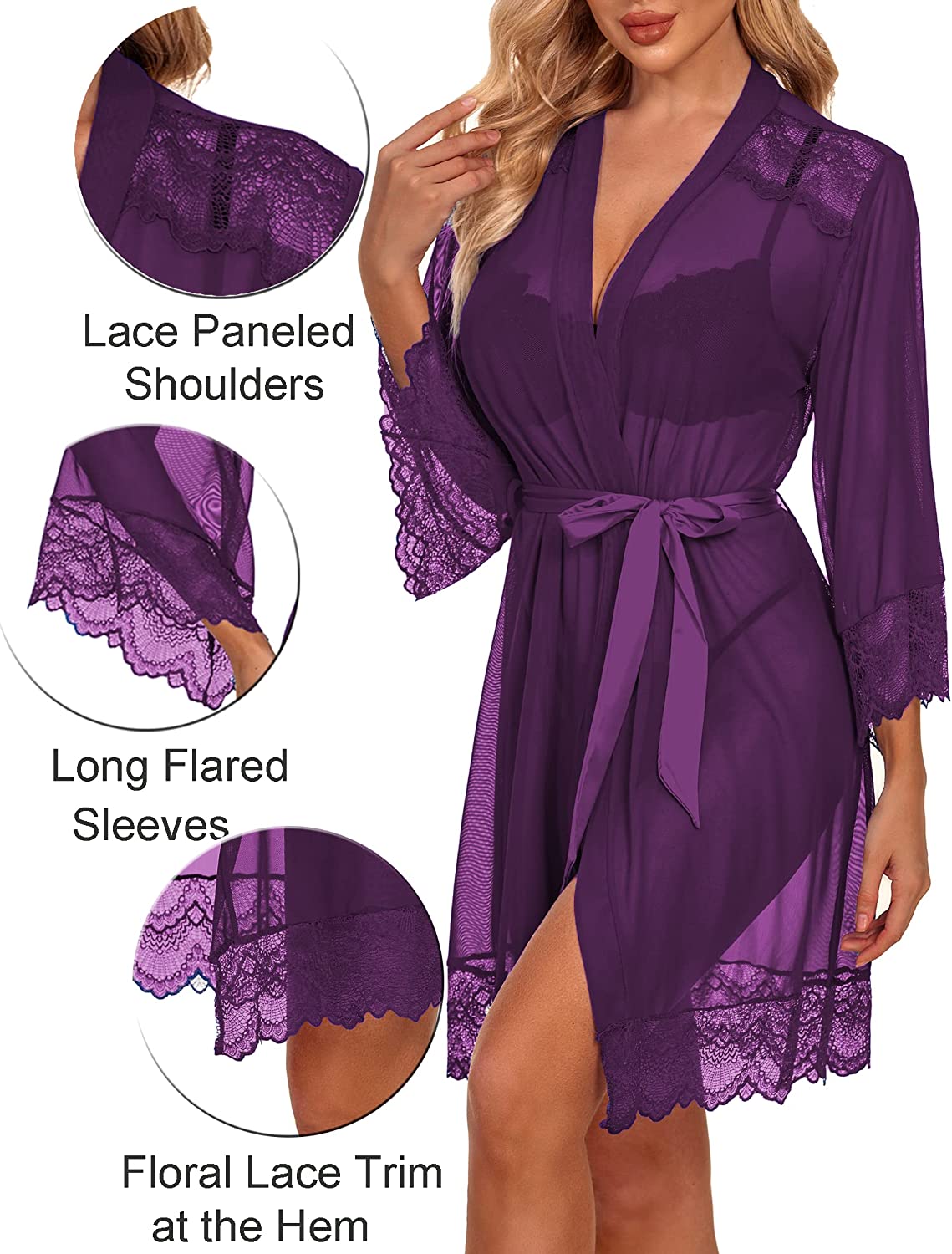 Avidlove Lingerie Robe Lace Kimono Robe Bathrobe Babydoll Nightgown