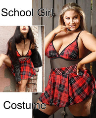 Avidlove Schoolgirl Lingerie Student Cosplay Roleplay Custumes Snap Crotch Teddy Plaid Skirt Lingerie Set