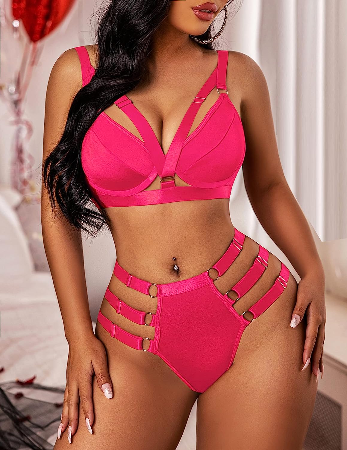 Avidlove Bondaged Lingerie Set Underwired Push Up Bra and Panty Set Two Piece Lingerie