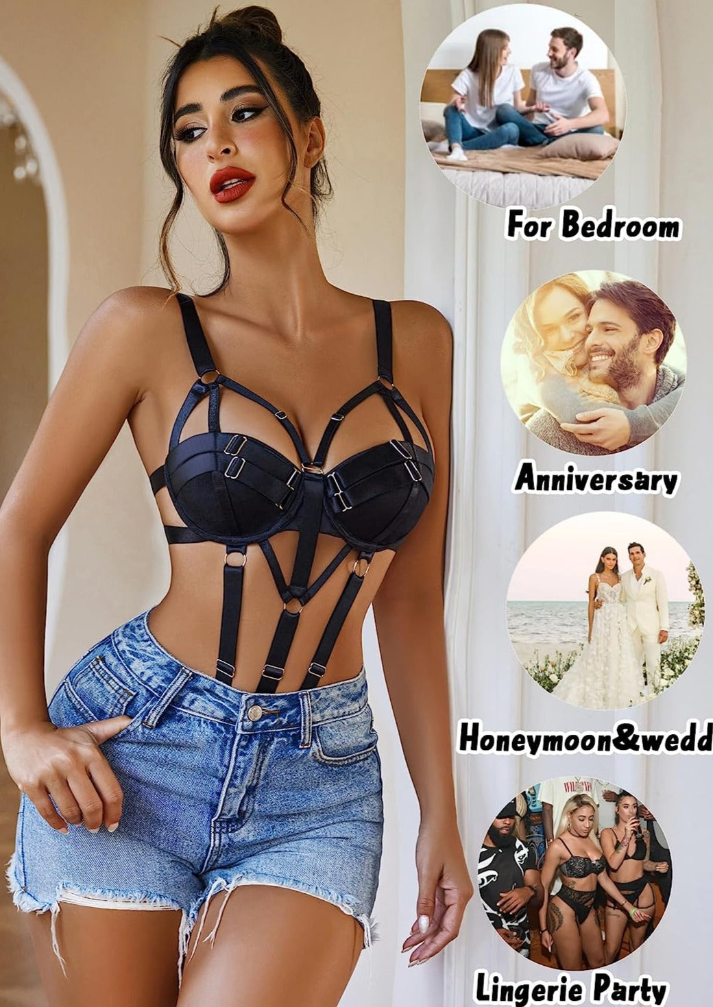 Avidlove Bondaged Lingerie Set Underwired Push Up Teddy Lingerie One Piece Babydoll