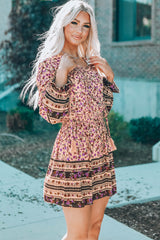 Pink Split V Neck Boho Floral Dress