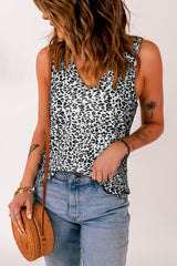 White Leopard  V Neck Tank Top