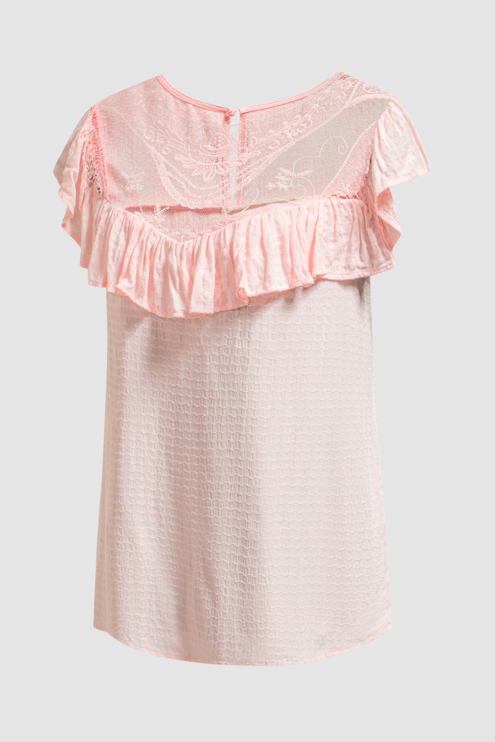 Pink Lace Splicing Ruffled Short Sleeve T-shirt