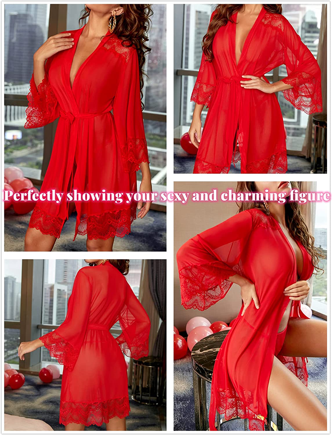Avidlove Lingerie Robe Lace Kimono Robe Bathrobe Babydoll Nightgown