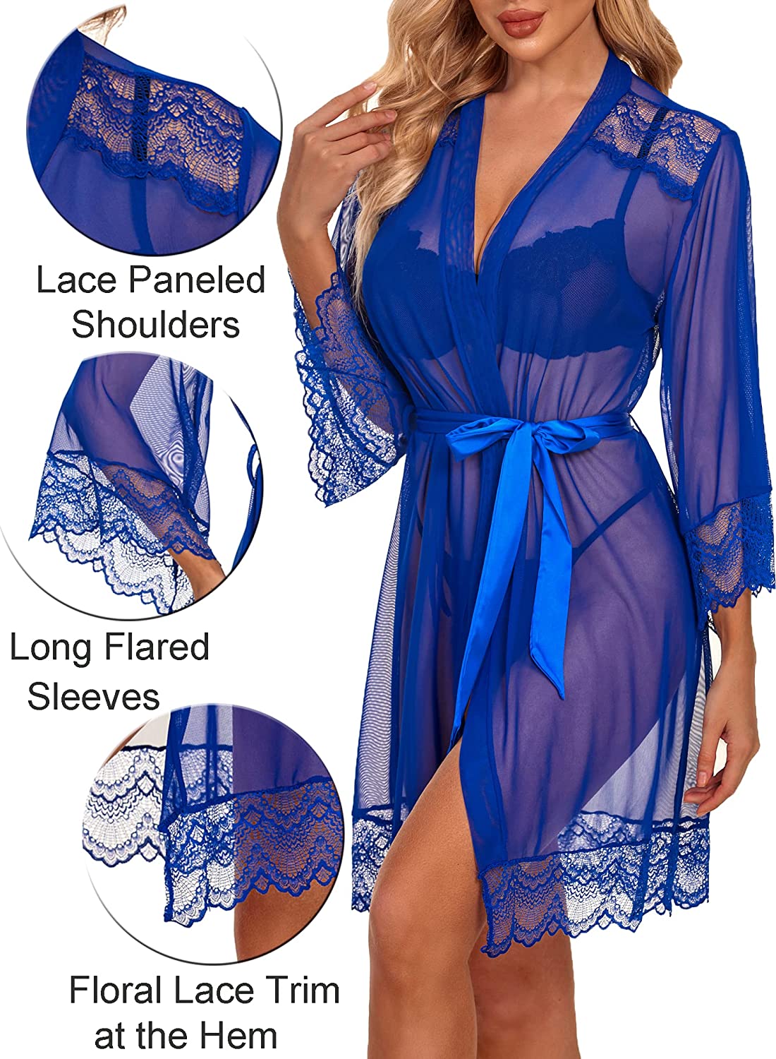 Avidlove Lingerie Robe Lace Kimono Robe Bathrobe Babydoll Nightgown