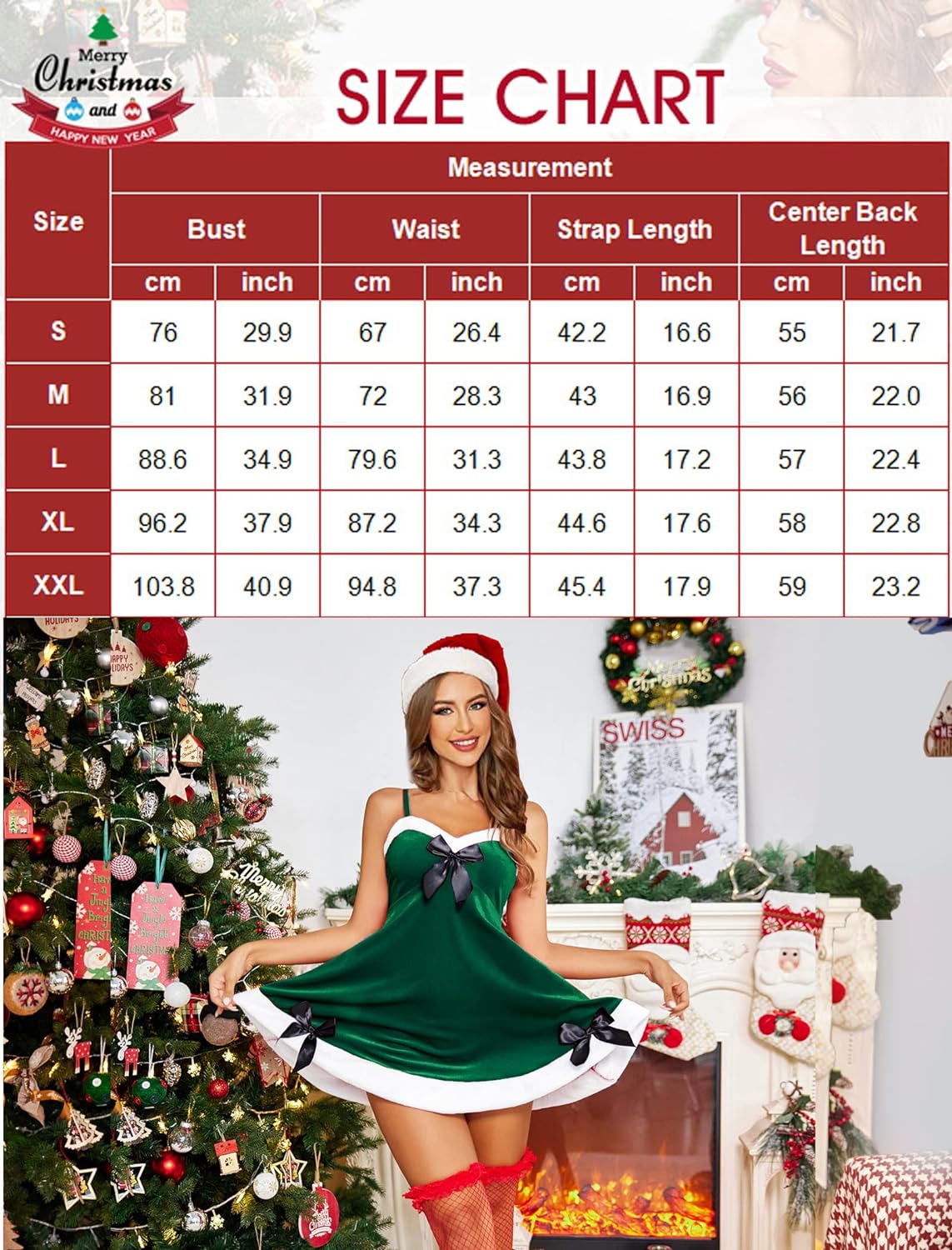 Avidlove Christmas lingerie Velvet Babydoll lingerie V Neck Santa Lingerie