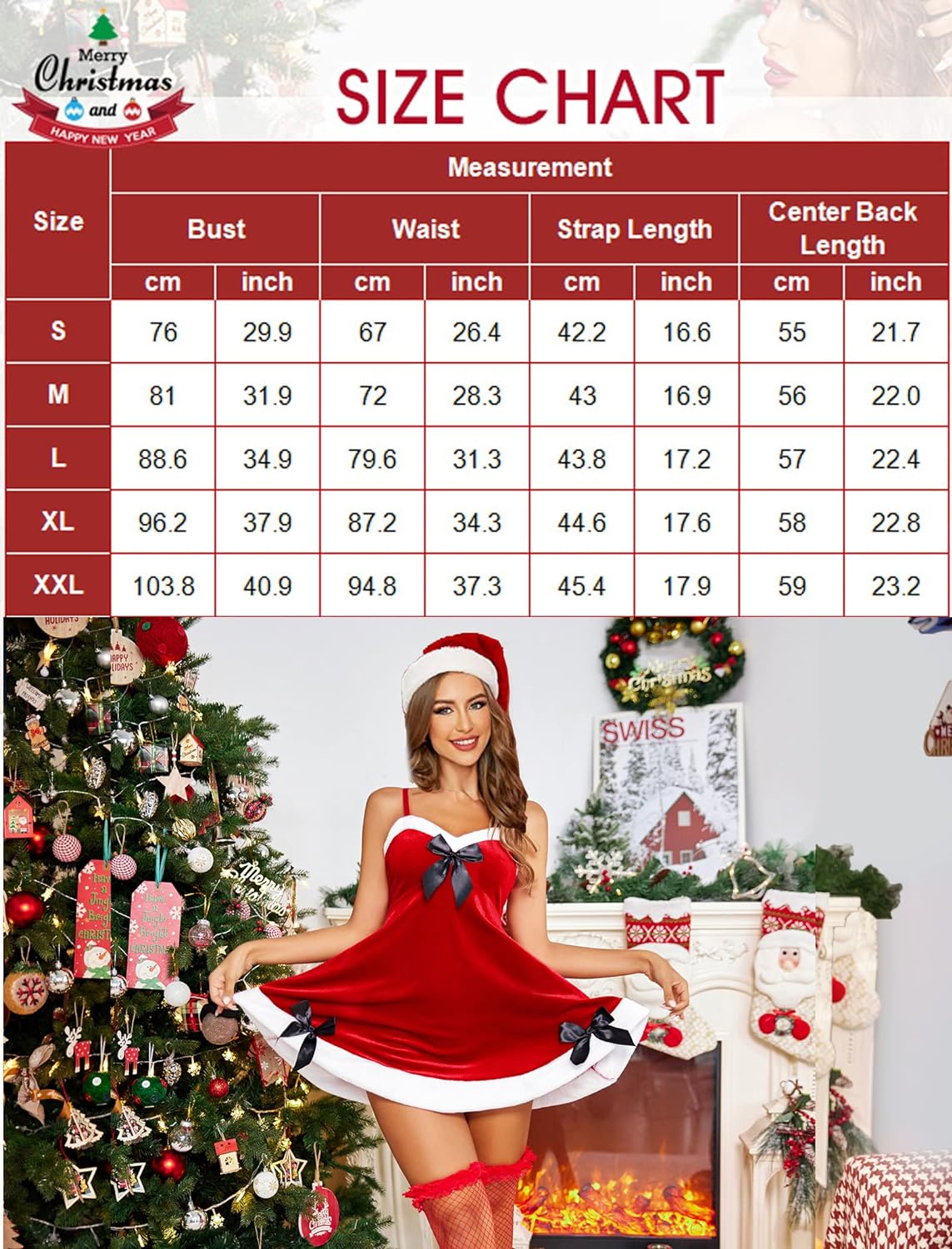 Avidlove Christmas lingerie Velvet Babydoll lingerie V Neck Santa Lingerie