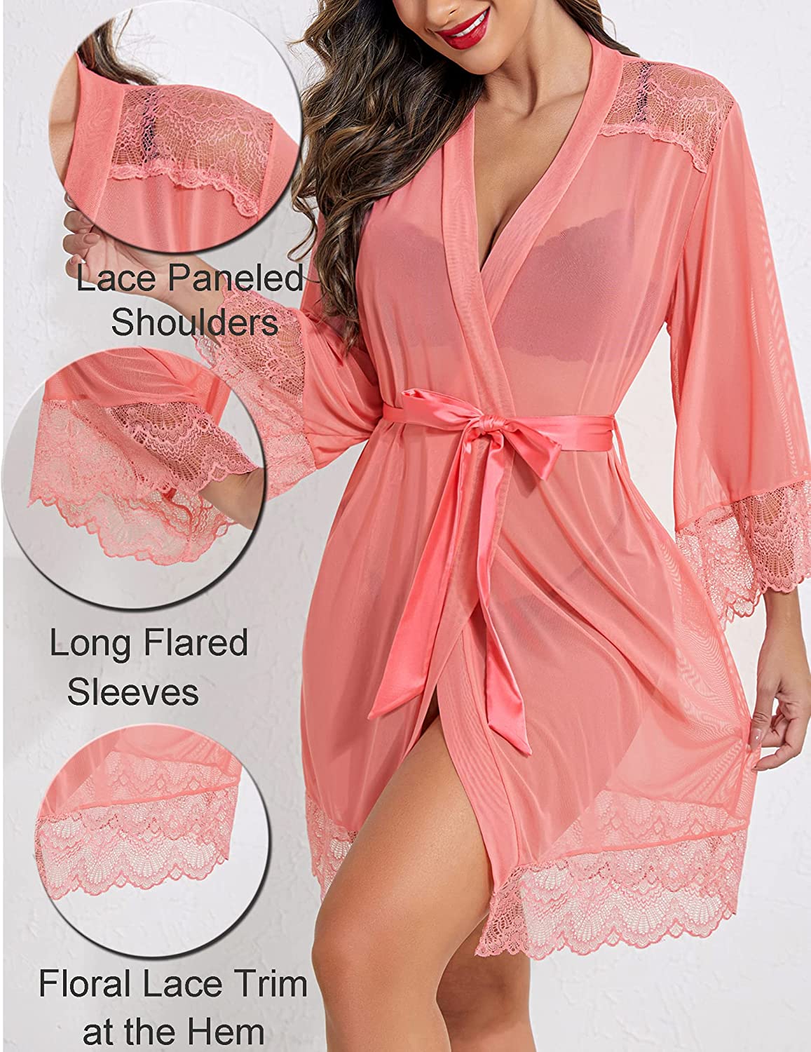 Avidlove Lingerie Robe Lace Kimono Robe Bathrobe Babydoll Nightgown