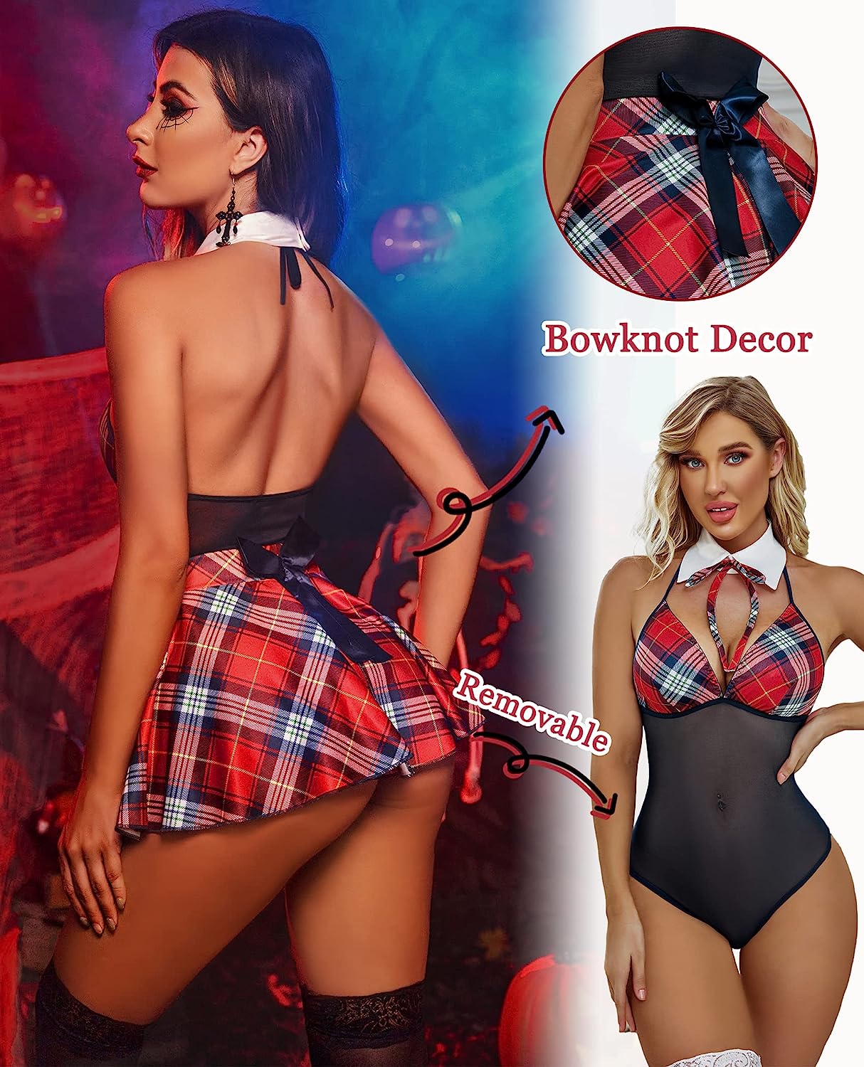 Avidlove Schoolgirl Lingerie Student Cosplay Roleplay Custumes Snap Crotch Teddy Plaid Skirt Lingerie Set