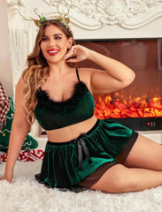 Avidlove Plus Size Christmas Babydoll Velvet Santa Cosplay Costume Set