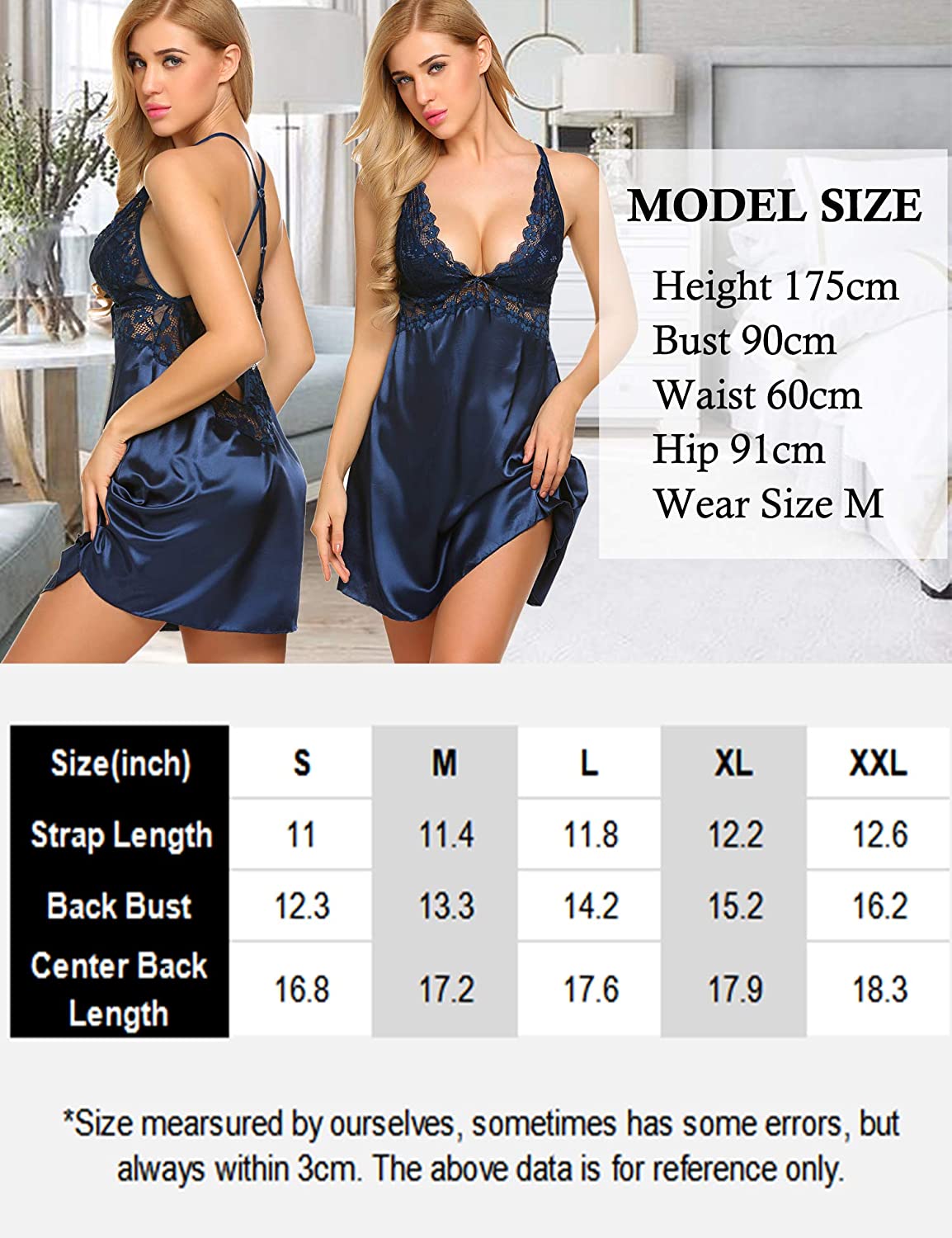 Avidlove Lace Babydoll Lingerie Satin Chemise Nightgown V Neck Sleepwear Nightie