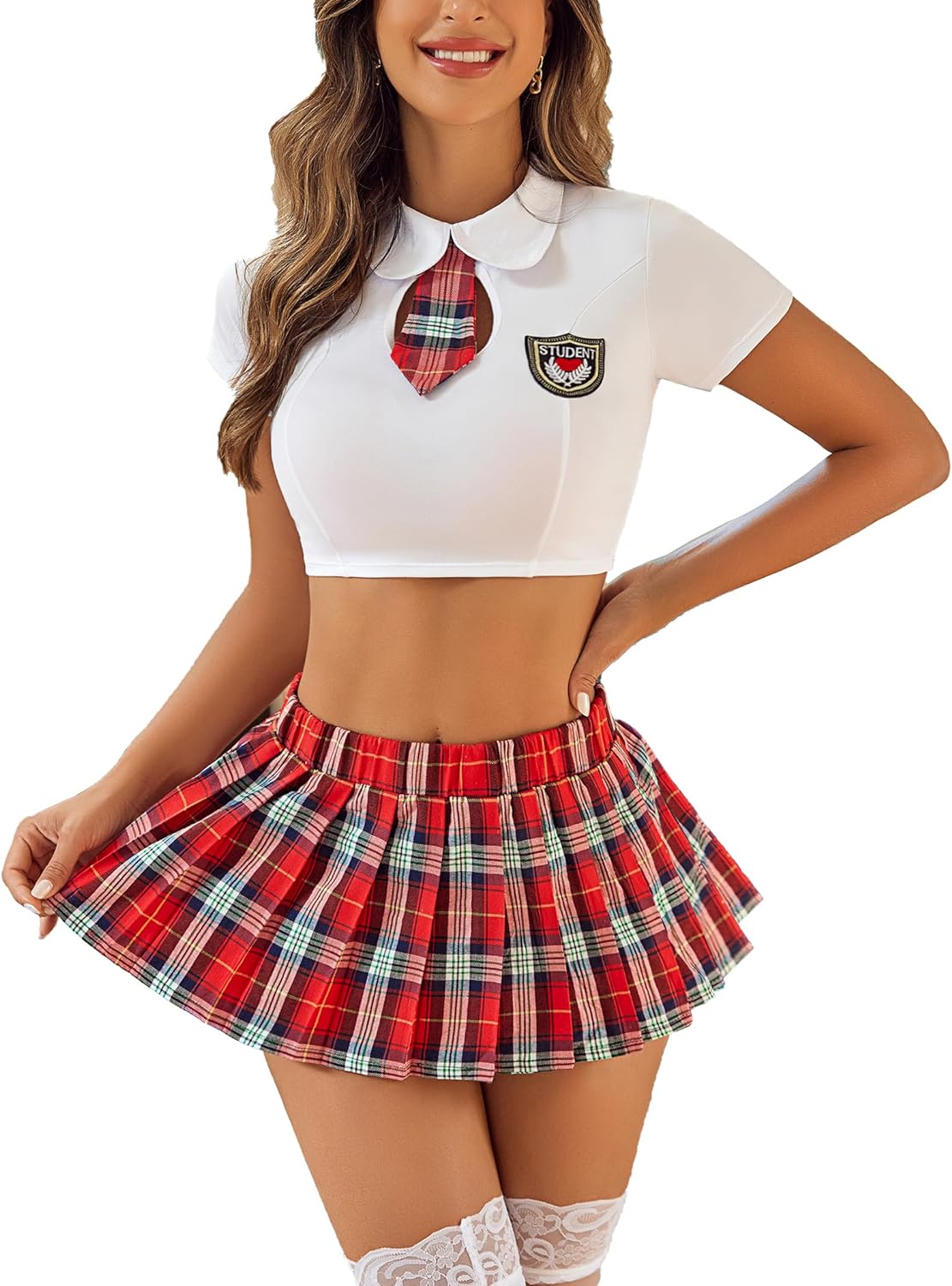 Avidlove Lingerie Sets Costume 2 Piece Outfits with Tie Top and Mini Pleated Skirt